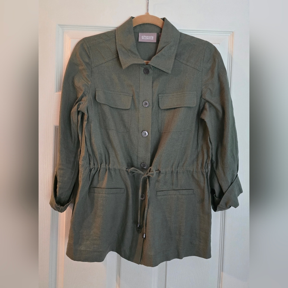 Chico's Green Linen Utility Jacket, Size S